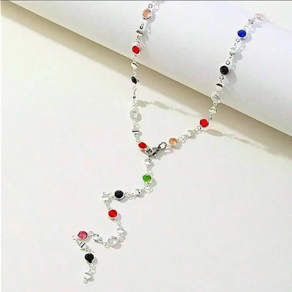 Y Lariat Sterling Silver Zircon Multicolor Necklace - Picture 4 of 7